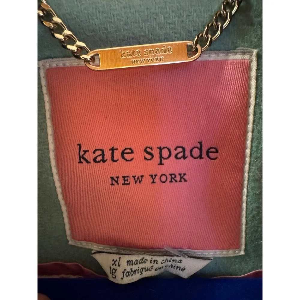 Kate Spade New York Seafoam Green Wool Blend Faux Fur Collar Coat XL K29775B - Picture 3 of 14
